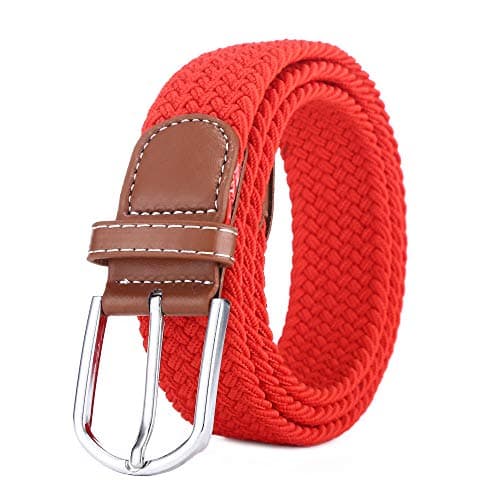 Image of BOZEVON Elastic Woven Belt - Multi-colours Elasticated Braided Stretch Fabric Belt For Men Women Red