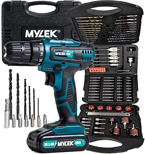 Image of MYLEK 18V Cordless Drill Driver Electric (131 Piece Drill Set & 1 Battery, Blue)