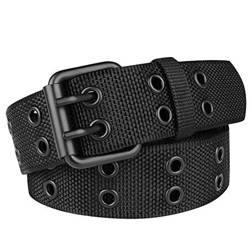 Image of Drizzte Mens Belts Plus Size 130cm Nylon Canvas Webbing Belt Double Grommet Black