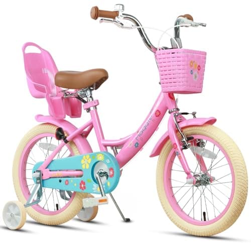 Image of Glerc Maggie 16 Inch Kids Bike for 4 5 6 7 Years Old Little Girls Toddler Bicycles with ith Doll-Seat & Basket & Stabilisers for Gift, Pink