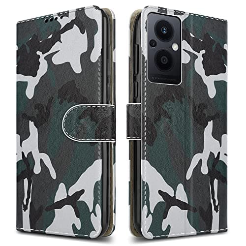 Image of PIXFAB For Oppo Reno 8 Lite 5GG Leather Phone Case, Magnetic Closure Full Protection Book Folio Design, Wallet Case Cover [Card Slots] and [Kickstand] For Oppo Reno 8 Lite 5G - Camouflage
