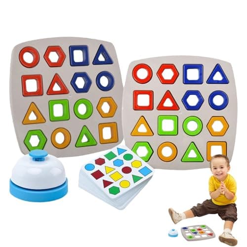 Image of Shape Matching Game,Geometric Board Pattern Puzzle | with Bell Color Matching Toys | for Up 3 Years Old Kids Girls Teens Two Players Travel Birthday Preschool Color Sorting