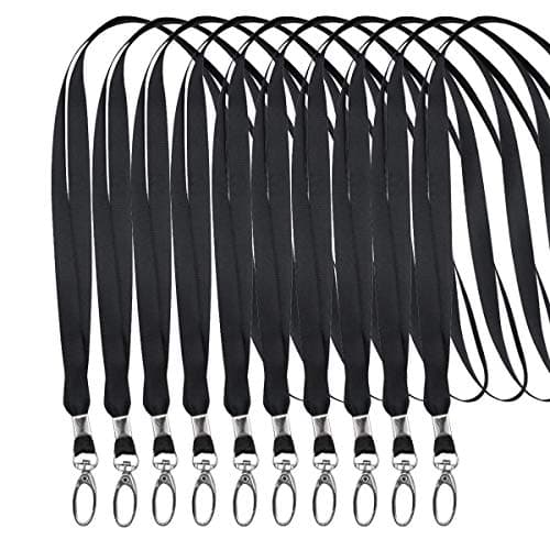Image of YMWALK 10 Pcs Black Lanyard Neck Strap Office Nylon Flat Lanyards with Metal Swivel Hooks Clips for ID Card Holder