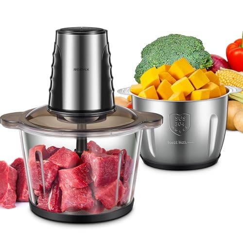 Image of Food Processors with 2 Large Bowls (3L+3L), Mini Chopper Electric Food Chopper, 2 Speed, 1 Bi-Level Blades, Meat Mincer 500W Copper Motor for Baby Food, Meat, Onion, Vegetables, Nut