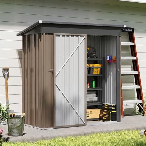 Image of Amopatio Metal Garden Storage Shed 5x3 ft, Small Storage Shed 162x92x182 cm, Outdoor BikeShed Waterproof with Lockable Door for Winter, Backyard, Patio, Garbage Bin, Tools, Brown