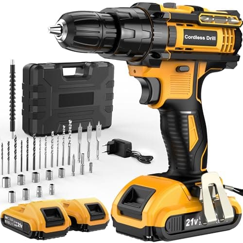 Image of JYGMPRO Cordless Drill Driver 21V, Hammer Drill with 2 Batteries 2000mAh, 25+3 Torque, 42N.m Max Electric Drill, 30PCS Drill Bits, 2 Speed, LED Light for Home and Garden DIY Project
