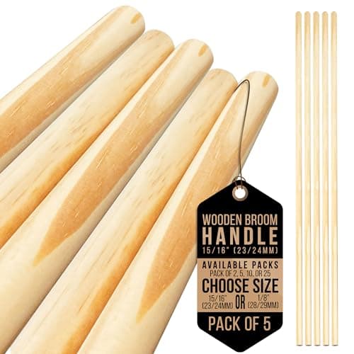 Image of Wooden Broom Handle – Multipurpose Garden Broom Shaft, Mop Handle, Broomstick Brush Pole, Plant Support Wooden Sticks for Garden - 120cm Long Stick (Pack of 5, 15/16" (23/24mm)