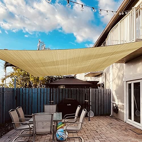 Image of Dripex Sun Shade Sail Waterproof Rectangle Canopy, 3x4m PES Polyester 95% UV Block Shade Cover Sunscreen Awning with Free Rope for Patio Party Backyard Lawn Garden Outdoor Activities, Sand
