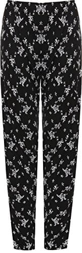 Image of WearAll Women's Floral Full Length Trousers Ladies Floral Print Elasticated Waist Pants - Black White - 26-28
