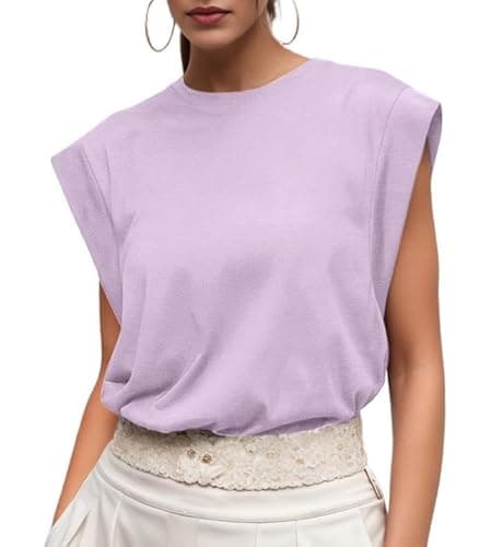 Image of GRECERELLE Womens Cotton T Shirts Cap Sleeves Loose Fit Basic Ladies Tops for Casual Comfort Soft Crew Neck Summer Tees (Lilac, S)