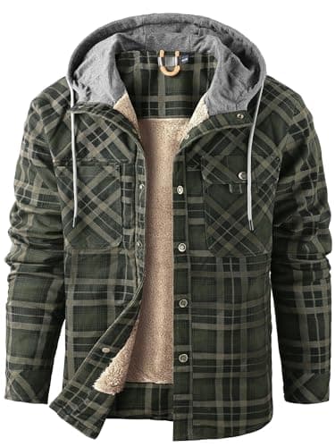 Image of Mr.Stream Men's Padded Lumberjack Casual Long Sleeve Plaid Flannel Lined Button Warm Shirt Sherp Jacket Hoody 3252 Green L