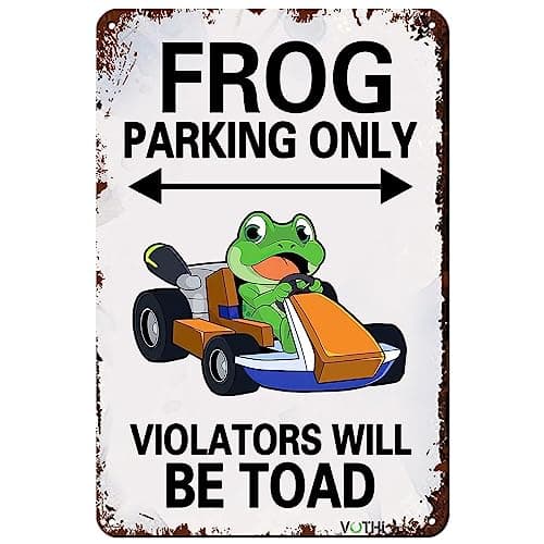 Image of VOTHI Funny Frog Vintage Aluminum Signs,Frog Parking Only Violators Will Be Toad,Cute Hanging Frog Decoration,Frog Birthday Party Supplies,Frog Outdoor Decorations for Garden 8x12 In