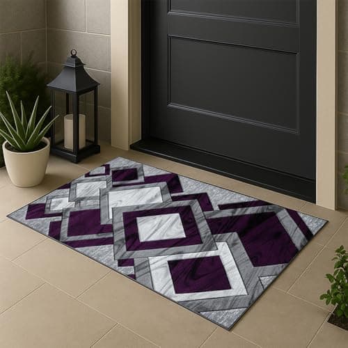 Image of Rugs Inn Dazzling Diamond Door Mat – Non-Slip Washable Doormat, Heavy Duty Welcome Dirt Trapper, Water Absorbent Floor Mat for Indoor/Outdoor Use, Front Entrance, and Kitchen (Purple, 50cm x 80cm)