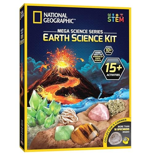 Image of NATIONAL GEOGRAPHIC Earth Science Kit - Over 15 Science Experiments & STEM Activities for Kids, Includes Crystal Growing Kit, Volcano Science Kit