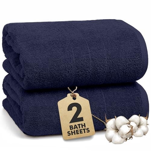 Image of Novo Home Bath Sheets - Extra Large Bathroom Sheet Set – Pack of 2 Jumbo Towels Navy Blue (90x180cm) – 100% Cotton Soft Quick Dry Large Bath Towels for Adults Hotel Spa Bathroom Use