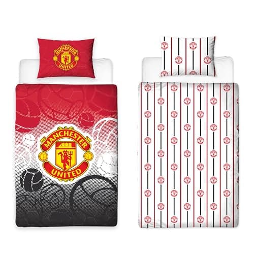Image of Manchester United FC Official Single Duvet Cover Set, Crest Design | Red Reversible 2 Sided Football Bedding Cover Official Merchandise Including Matching Pillow Case