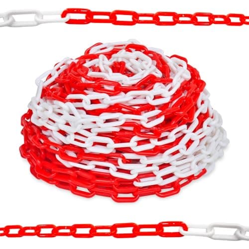 Image of Berry 5 Meter 6MM Plastic Chain - Red & White | Plastic Chain Link with 2 Connector S-Hooks | Safety Chain for Construction, Road Safety, Caution Sign, Parking Chains