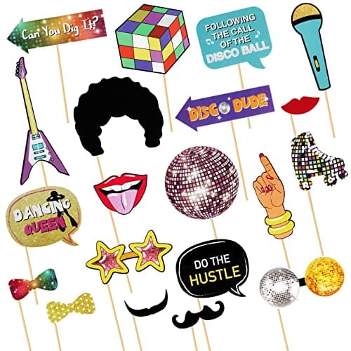 Image of 20pcs Disco Music Photo Booth Props, Musical Birthday Party Photo Booth, Music Theme Disco Music Party Decoration