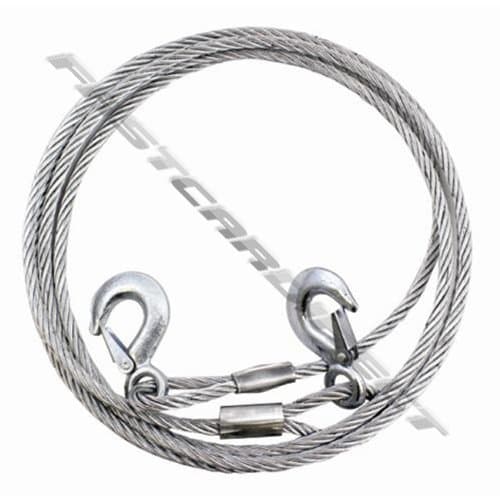 Image of Heavy Duty Steel Wire Tow Rope 3/8" x 12' - 3 TON MAX - Locking Hooks