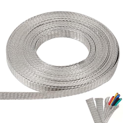 Image of NBEADS 8m Tinned Copper Braided Cable Sleeves, 10mm Wide Platinum Color Flat Mesh Shielding Sleeve Wire Cover Protector for Interference Protect Wire