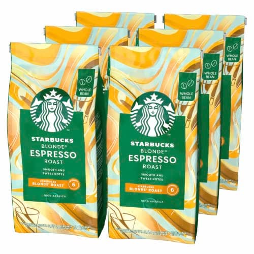 Image of STARBUCKS Blonde Espresso Roast, Blonde Roast, Whole Bean Coffee 200g (Pack of 6)