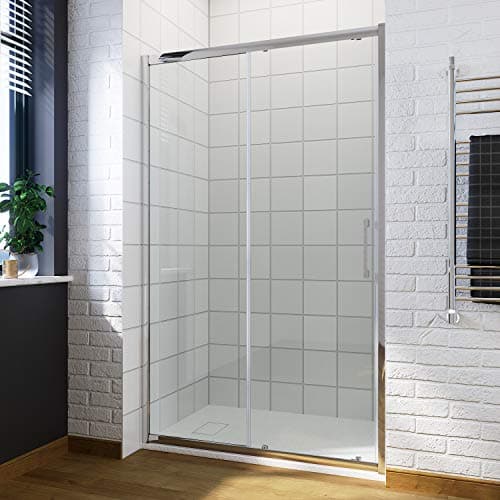 Image of ELEGANT 1700 x 700mm Sliding Shower Enclosure with Anti Slip Resin Tray + 90mm Free Waste 6mm Safety Glass Shower Cubicle Screen Panel