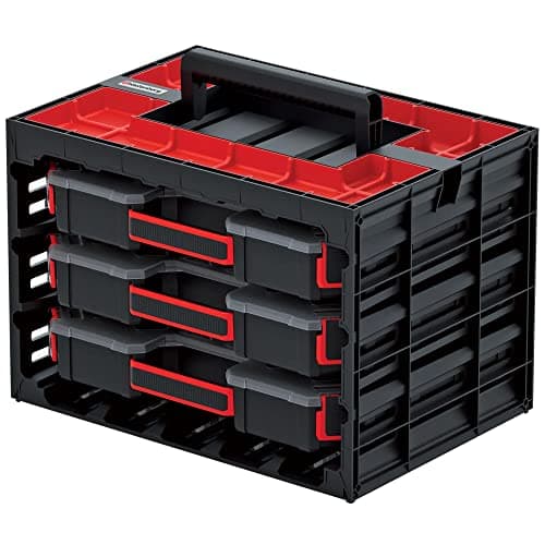 Image of Kistenberg Tool Box with 3 Assortment Boxes with dividers, Sorting Box, Small Parts Magazine, Comfortable Handle, Storage case, 415 x 290 x 295 mm