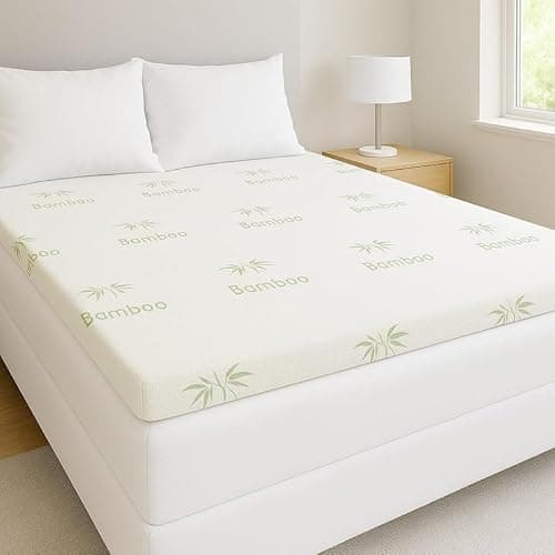 Image of Heaven High Bamboo Memory Foam Mattress Topper Superking (183x200cm) – 2.5cm Thick 40D Gel Memory Foam Mattress Pad, Hypoallergenic & Breathable, Machine Washable Zippered Cover
