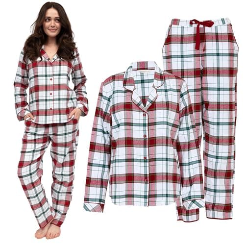 Image of Cyberjammies Blaze Women’s Brushed Cotton Check Pyjama Set | Soft 100% Cotton Long-Sleeve Ladies Pyjamas | Classic Red Check Design | Cosy Winter Loungewear for Comfort and Style | Size 22