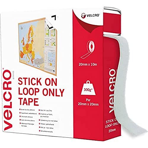 Image of VELCRO, Brand, Stick On Loop Only Tape, Cut-to-Length Strong Loop Only Self Adhesive Sticky Tape Perfect for Room Décor & Home, Office, Garage Use, White | 20mm x 10m