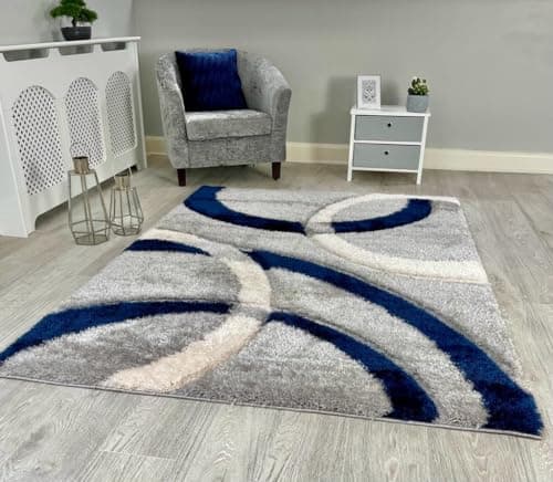 Image of NEW NAVY GREY SILVER CREAM LUXURIOUS THICK PILE MODERN SOFT SILKY CONTEMPORARY SHAGGY RUGS MATS UK (120X170CM)