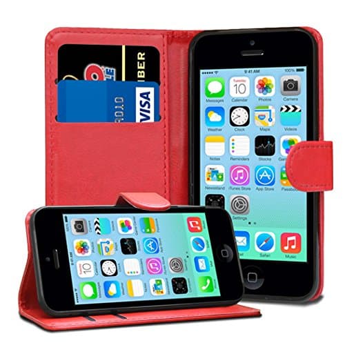 Image of Jonlineuk iPhone 5C Case, [Card Holder] Magnetic Luxury PU Wallet Cover - Id Holder Flip Leather Case For iPhone 5C (Red)