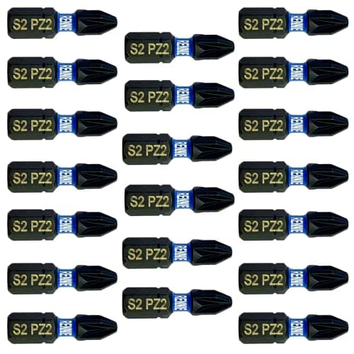 Image of 20 x Rennie Tools 25mm PZ2 Impact Screwdriver Driver Bits Set. Heavy Duty PoziDriv POZI No.2 Screwdriver Bit Set. PZ2 Impact Driver Bits Pozidrive Screw Accessories. Black Oxide Coated