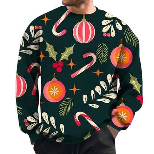 Image of Generisch 2026 Christmas Jumper Men's Casual Top Christmas Print Pullover Long Sleeve Round Collar Loose Sweatshirt, black, M