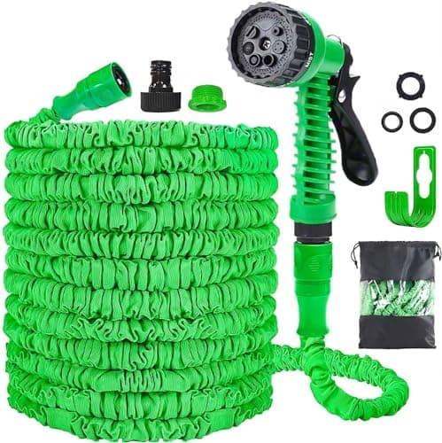 Image of Expandable Garden Hose Pipe 15m 50ft, Hosepipes for Garden Flexible Garden Hose with 7 Function Spray Gun,Extendable Water Hose Retractable Magic Hose Pipe for Gardening Car Washing (Green-50FT)