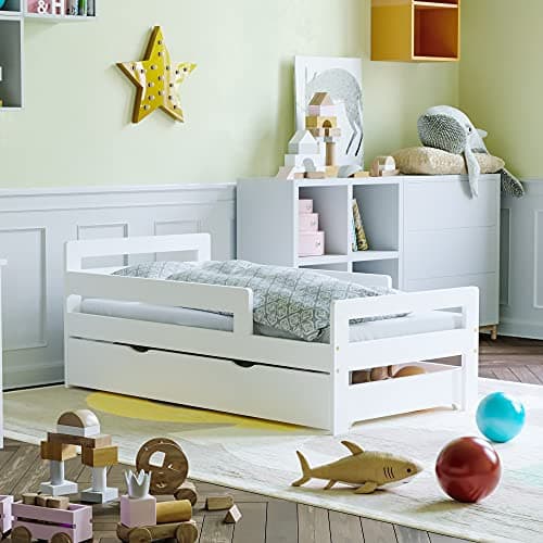 Image of Junior Vida Taurus Wooden Bed Toddler Solid Pine Wood Children Kids Junior Bed Frame White