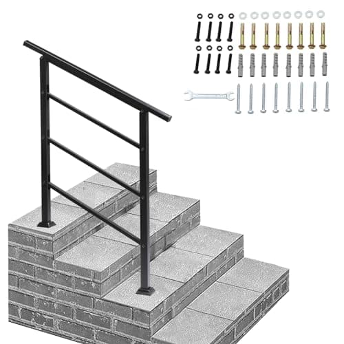 Image of Bonnlo Outdoor Handrail Fit 1 to 3 Steps, Adjustable Hand Rails for Outside Stairs, Galvanized Iron Handrail for Garden Porch, Straight Ends