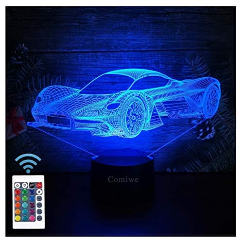 Image of Comiwe Sports Racing Car 3D Illusion Night Light Toy,16 Colors Change Smart Touch & Remote Control,Home Decor LED Bedside Table Desk Lamp,Christmas Birthday Gift for Boy Kids Adults Friends & Family