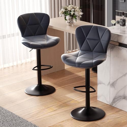 Image of Hawthyhome Bar Stools Set of 2 | Breakfast Bar Stools – Adjustable Faux Leather Swivel Chairs with Back, Counter Height for Kitchen Island • Dark Grey