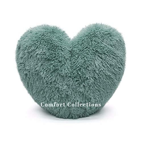 Image of Cuddly Teddy Bear Fleece Super Soft 3D Heart Shape Fluffy Filled Cushion Cosy & Warm Home Decoration Gift For Loved One Valentine Day 100% Polyester Heart Cushion Duck Egg 38cm x 38cm Approximate