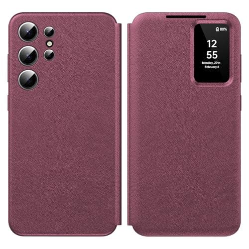 Image of Ailicici for Samsung S23 Ultra Case Smart View, Wallet Case with Clear S View, Flip Folio Leather Protective Cover for Samsung Galaxy S23 Ultra 5G, Premium View Cover with Clear Time Window Case