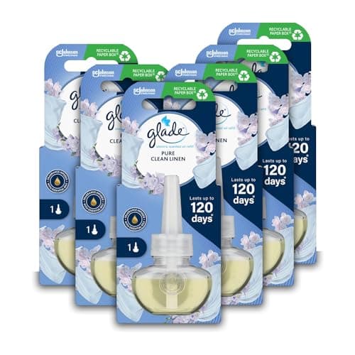 Image of Glade Plug in Air Freshener Refill, Electric Scented Oil Room Air Freshener, Clean Linen, Pack of 6 (6 x 20ml)