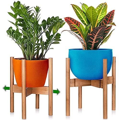 Image of Unibos Bamboo Plant Stand Adjustable Flower Pot Holder to Fit 20-30 Centimetre Plant Pots Indoor and Outdoor Use Mid Century Design Home Accessory (Natural)