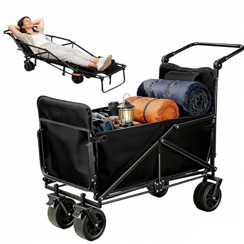 Image of aromaoveite Folding Trolley – Portable Beach Chair Trolley Combination, 200kg Load Capacity, Push And Pull Design, Suitable For Camping, Beach, Garden, Picnic, Fishing And Shopping. black