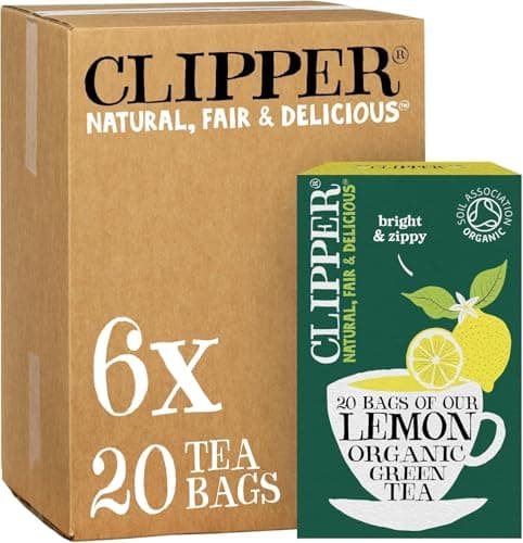 Image of Clipper Organic Lemon Green Tea Bags | 120 Teabags (6x Boxes of 20) | Bulk Buy for Office, Home & Catering | Pure, Fair Trade Green Tea with Lemon | Natural Unbleached Plant-Based & Biodegradable