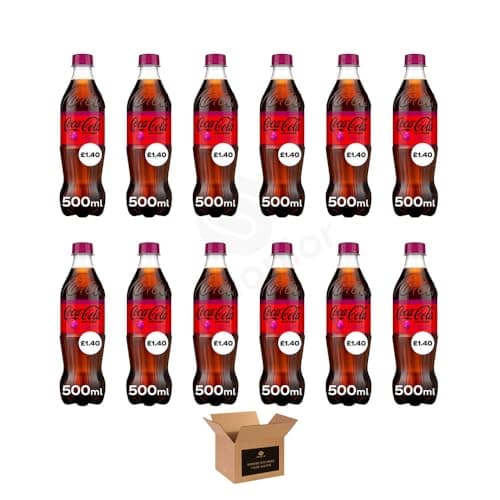 Image of Coca Cola Soft Drinks Variety Pack – Original Taste, Diet Coke & Zero Sugar Fizzy Drinks, Classic Refreshing Cola Cans & Bottles for Party Gathering | (500ml-Bottle 12 pack, Zero Sugar Cherry-£1.40)