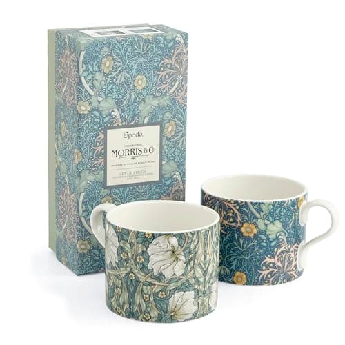 Image of Spode x Morris & Co Set of 2 Coffee Mugs - Stylish and Durable, Perfect for Tea or Coffee, Seaweed Design, Dishwasher & Microwave Safe, Presented in a Giftable Box, Ideal for Everyday Use or Gifting