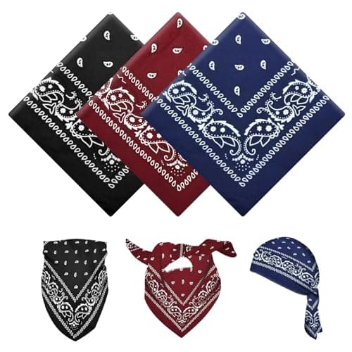 Image of YAWYO 3 Pcs Bandana, Multi-purpose Hair Scarf Paisley Print Unisex Headwraps Bandanas Headband for Women Men Cowboy Accessories (Black, Burgundy, Navy Blue)