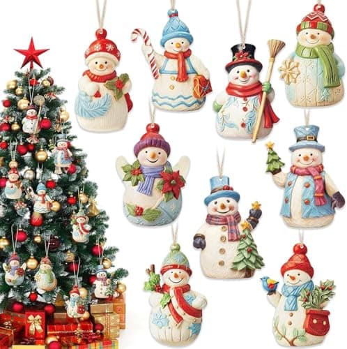 Image of 27 PCS Christmas Snowman Ornaments, 2D Wooden Snowman Ornaments for Christmas Tree Hanging Decorations, Xmas Tree Hanging Tags for New Year Holiday Party
