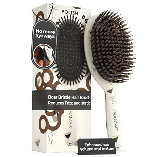 Image of FRAMAR Soft Boar Bristle Hair Brush For Women – Boars Hair Brush For Women, Boar Brush For Fine Hair, Hairbrush For Fine Hair, Soft Bristle Brush For Slick Back, Volume and Shine - Espresso